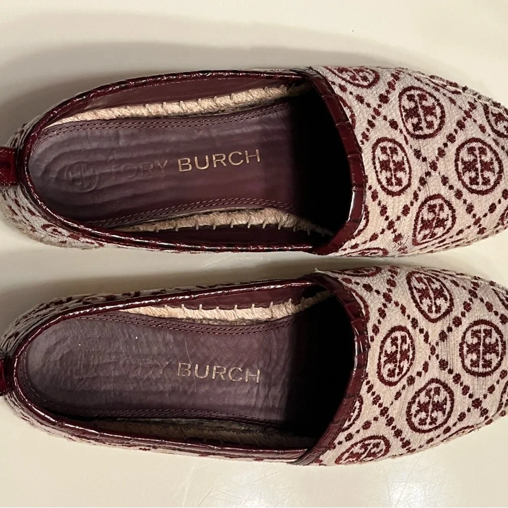 Tory Burch Burgundy Logo Espadrille Slip-On